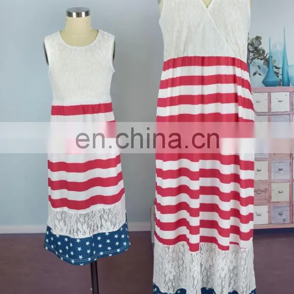 America 4th July HolidayLace Patchwork Print Kids Clothes Girl Dress Women Mom And Me Dress (this Link for Girls,1-12years) photo-4