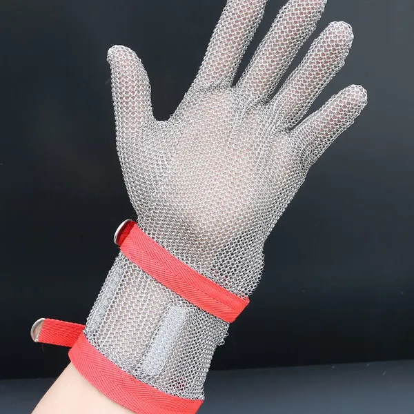 316L Butcher Glove Five Finger Stainless Steel Glove Long Cuff Anti Cut Resistantwith 8cm Long Cuff
