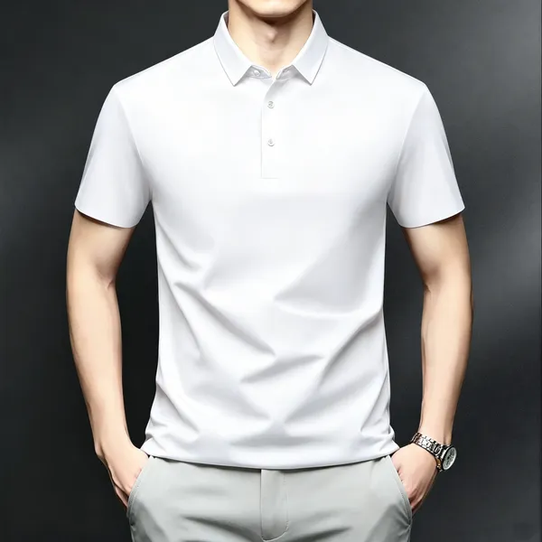 Ice Silk Short Sleeved Polo Shirt for Men, Summer Plus Size Elastic no Iron T-shirt, Men's Fat Loose Casual Top photo-2