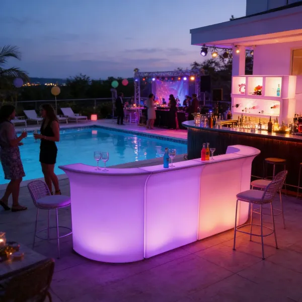 Modern Design Luxury LED Outdoor Bar Counter Furniture Mobile Bar Stool and Chair Cocktail Table Hookah Set for Events photo-4