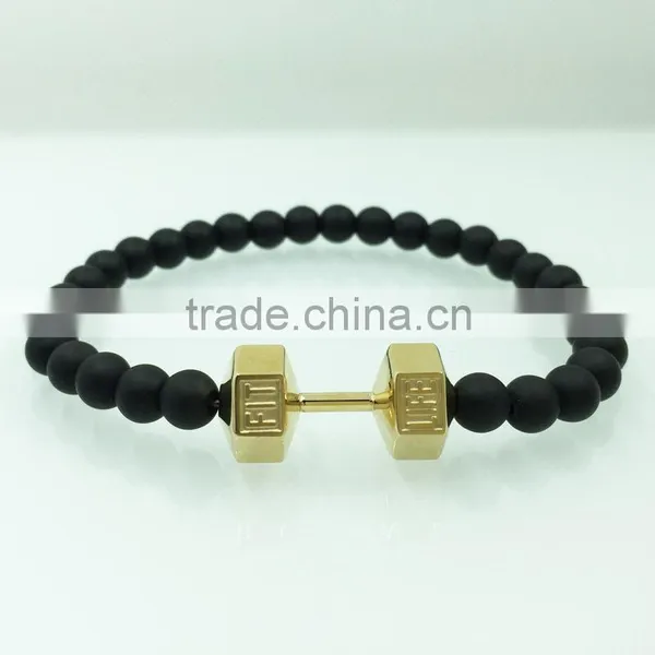 8mm Matt Black Onxy Bead With 18k Gold Stainless Steel Lion Head Bracelet for Men photo-5
