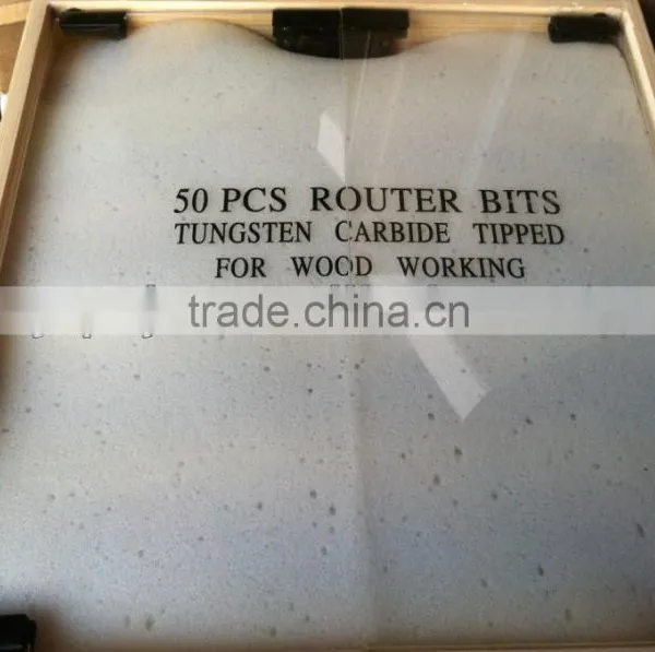 TC-050A 50PCS TCT Router Bit Set Blue Colour Quarter Inch Shank In Wooden Display Box photo-4