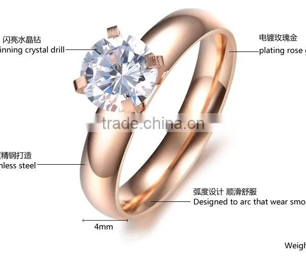 Fashion Rose Gold Titanium Steel Crystal Ring for Women Titanium Jewelry photo-3