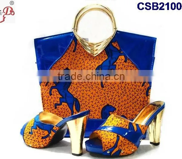 CSB2100 New Coming Hot Sale Fantastic Adorable Design Yellow Red Set High Heel Casual Slippers Shoes Matching Bag Set photo-5