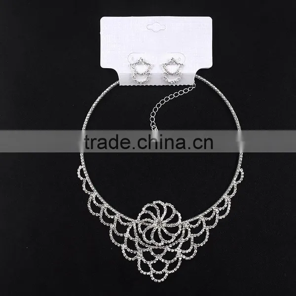 Ladies Bridal Necklace Set Flower Diamond Earring Wholesale Wedding Accessories photo-5