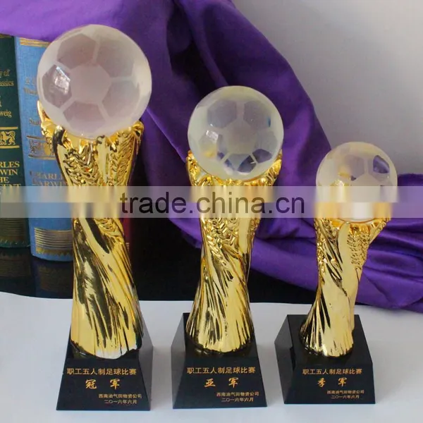 New Design Gold Color Crystal Soccer Sports Trophy Football Award photo-2