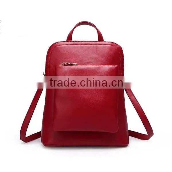 Solid Color Pu Leather College Daypacks Travel Backpack photo-5