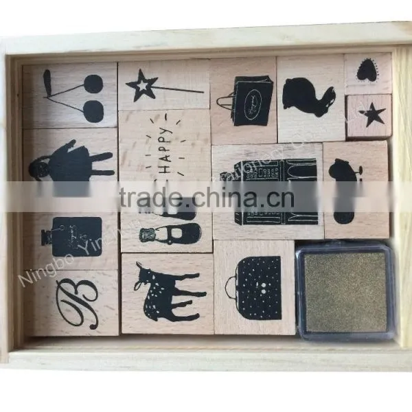 Custom Wood + Rubber Stamp Set