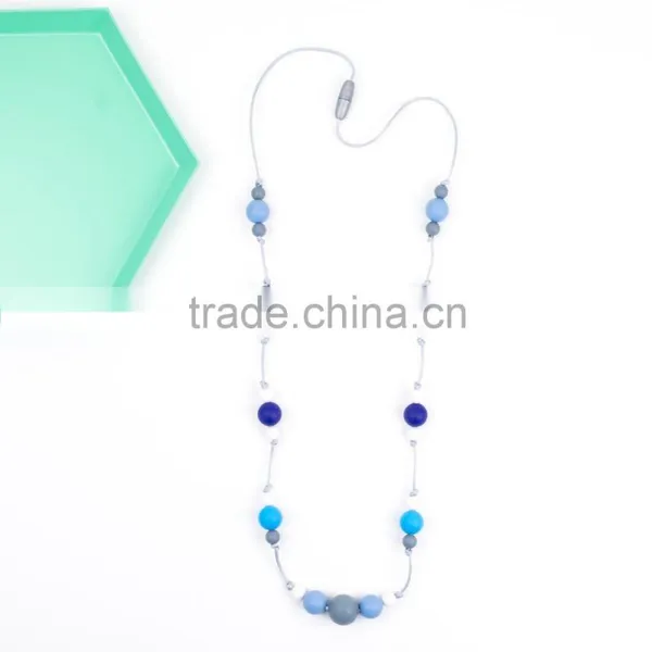Fashion Jewelry Multicolor Round Beads Silicone Teething & Nursing Necklace 'Ophelia' Blues for Baby TN078