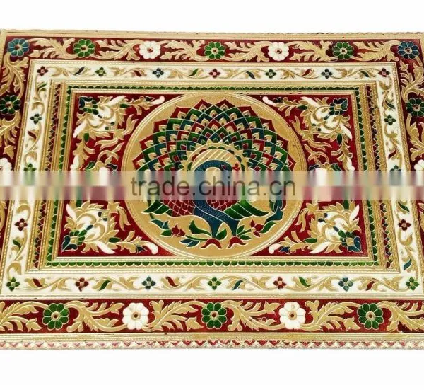 RAJWADI CHOWKI-PATLA / SITTING STOOL - PEACOCK DESIGNED WOODEN HANDMADE 15"x21"x3" CHOWKI PATLA-G.M. photo-2