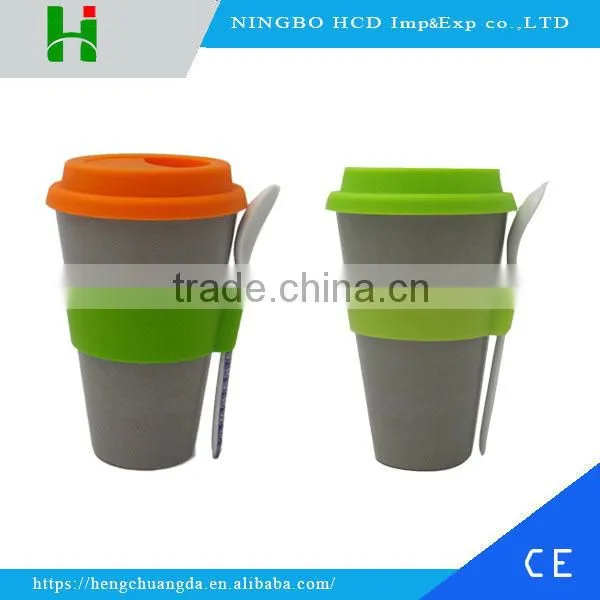 2016 Hot Selling Eco- Friendly Biodegradable Bamboo Fiber Cup With Silicone Lid