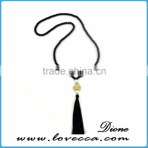 2016 Fashion Women Tassel Necklace Tiger Eye Beads Elegant Pendant Necklace With Tassel Pendant photo-2