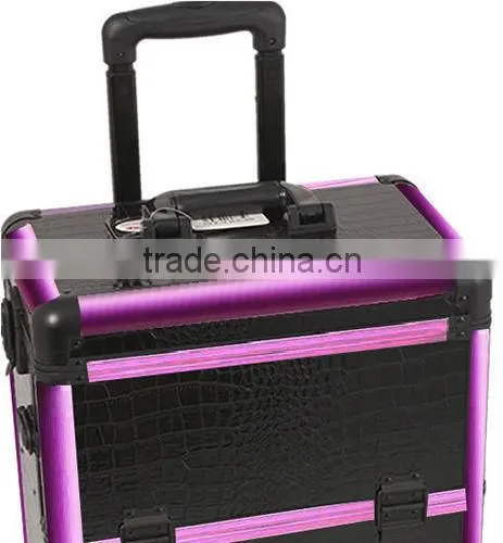 Black Makeup Pro Rolling Trolley Case- Purple Trim, Large Storage & Tray photo-4