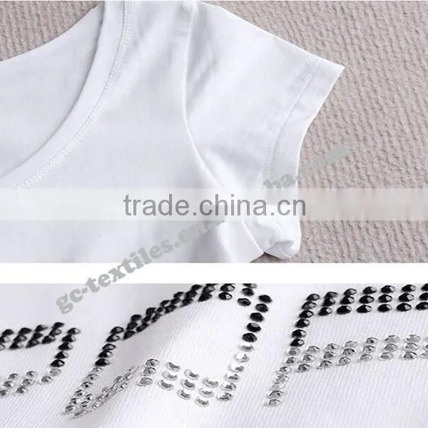 Girl's Hot Fix Rhinestone Slim Short Sleeve T-shirts for Promotion photo-6