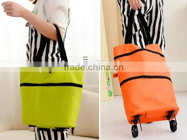 Lightweight Portable Foldable Dot Print Traveling Shopping Trolley Cart Handbag With Wheels photo-2