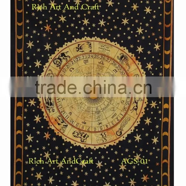 Astrology Indian Horoscope Zodiac Tapestry Wall Hanging Hippie Throw Bedspread Bed Cover India photo-3