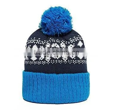 Blue Knitted Custom Pom Long Cuff Beanie photo-2
