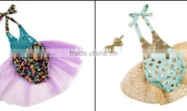 2016 China Low Price Wholesale Baby Sequin Romper Tutu Set With Headband and Skirt for Dancing photo-4