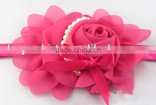 Newest 2014 Roses Pearl Headbands Baby Children Flowers Hair Accessories Girls Tire 13 Color Hair Band Headwrap Hair Ribbon photo-3