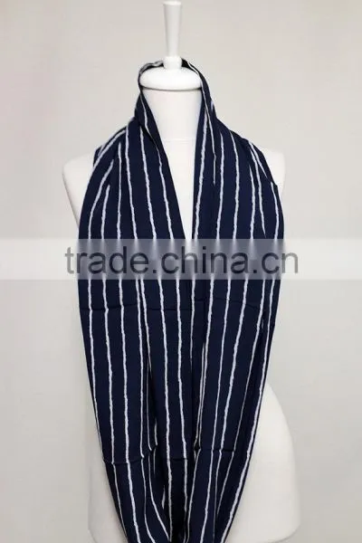 White Stripes on Navy Blue Infinity Scarf, Loop Scarf Circle Scarf Gift Ideas for Her, Spring - Summer - Fall - Winter Session photo-4