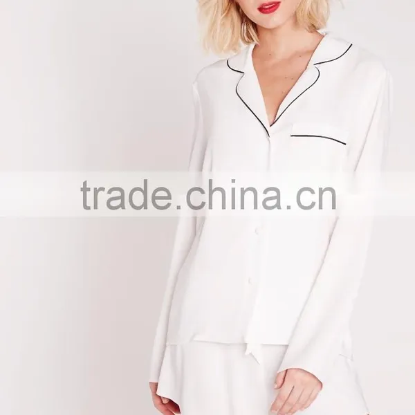 New Arrival Contrast Pipi Pyjama Set Wholesale Adult Women Pajama White photo-4