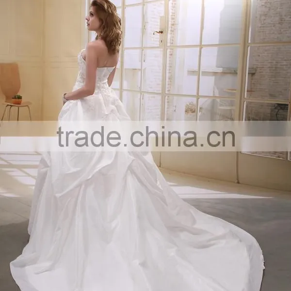 A-Line Taffeta Pearl Beaded Strapless Long Trail Gown Wedding Dress AS00702 photo-3