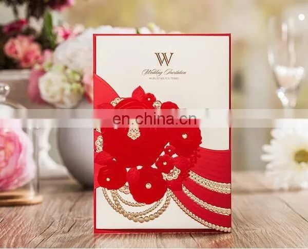 Wedding Items Chinese 6039 Red Big Flower Free Customized Wedding Invitation Card