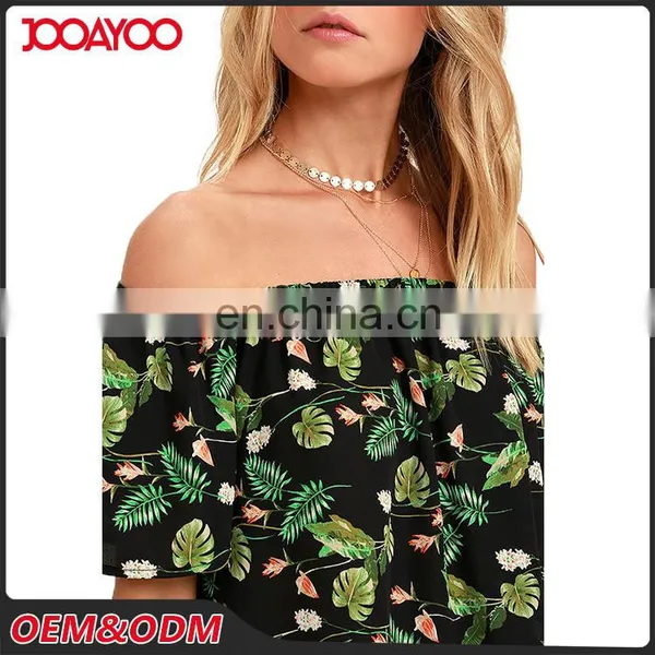 New Fashion Ruffle Floral Print Off The Shoulder Short Sleeves Chiffon Top Latest Long Tops Designs Girls photo-5