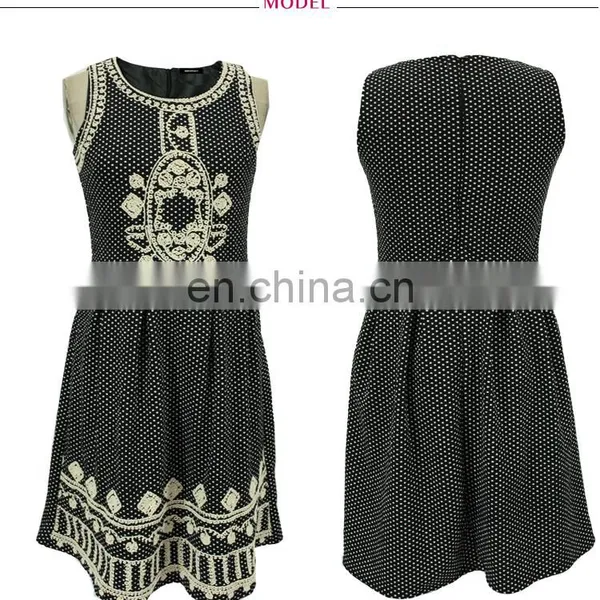 2017 Summer Casual Knitted Dress Border Embroidered Dot Printed Sleeveless Braces Dress for Women photo-3