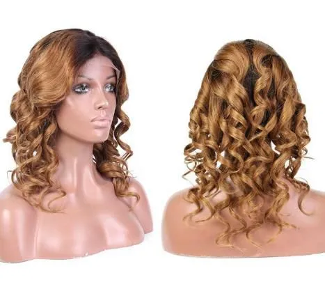 150 Density 14inch 1b 30 Ombre Brazilian Cuticle Aligned Loose Deep Wave Lace Front Wig Virgin Hair