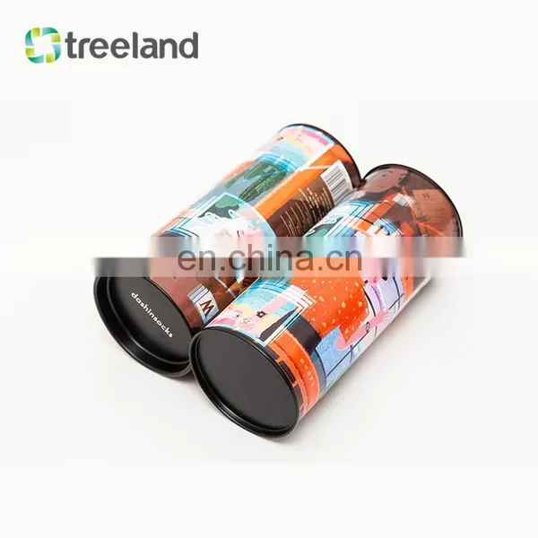 Custom Socks T-shirt Underwear Packaging Round Paper Can With Tin Bottom and Tin Plug Bio-friendly Clothing Packaging photo-4