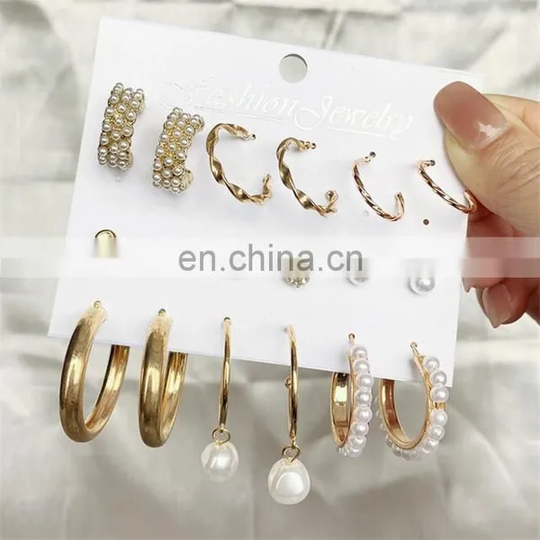 Earrings Suit 6 Pieces Of Pearl Drip Oil Christmas Element Tassel Combination Christmas Big Chandelier Earrings photo-2