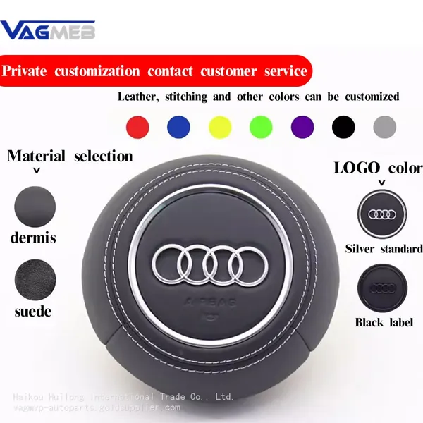 For Audi A4 B9 Audi Logo Leather Steering Wheel Airbag Cover Trim Cover White Stitching Red/Black Stitching