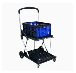 Double Layer Supermarket Shopping Trolley Folding Basket Shopping Cart