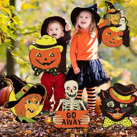 Wholesale 8PCS Halloween Yard Signs – Vintage Corrugated Plastic Lawn Decorations With Stakes | Witch photo-2