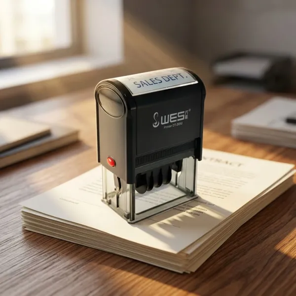 Business Date Stamp DT-3050 Self-Inking Plastic Multi-Color Ink Options Custom Logo Office Use 30x50mm Imprint WES Brand photo-1