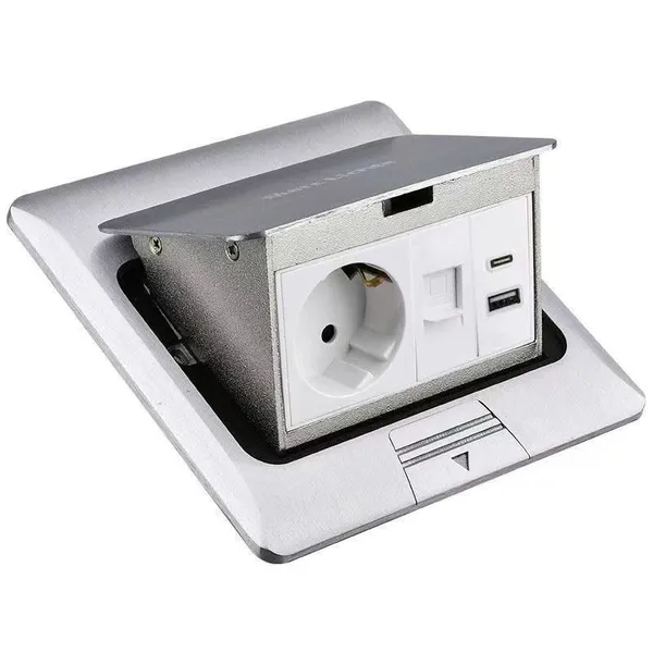 Double EU Socket Pop Up Floor Outlet Stainless Steel Floor Box