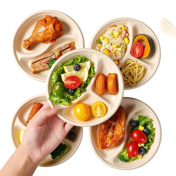Custom Mini Plate 4-6 Inch, Greaseproof Moulded Pulp Round Plate, PLA-Lined Bagasse Shallow Dish, Biodegradable