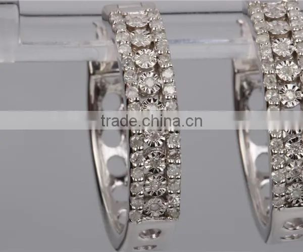 Fashion 925 Sterling Silver Pave Setting Zircon Hoop Earrings Wholesale photo-3