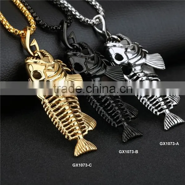 Stainless Steel Black Metal Jewelry Fish Necklace photo-2