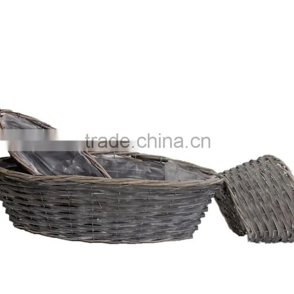 3pcs Beautiful Design Grey Wicker Flower Baskets With Handle photo-3