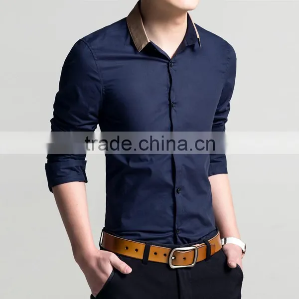 Long Sleeve Two Button Down Collar Slim Fit Cotton Spandex Red Dress Shirt for Men photo-2