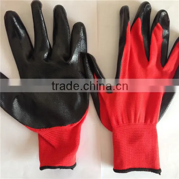 Red Polyester Black Nitrile Coated Work Gloves photo-5