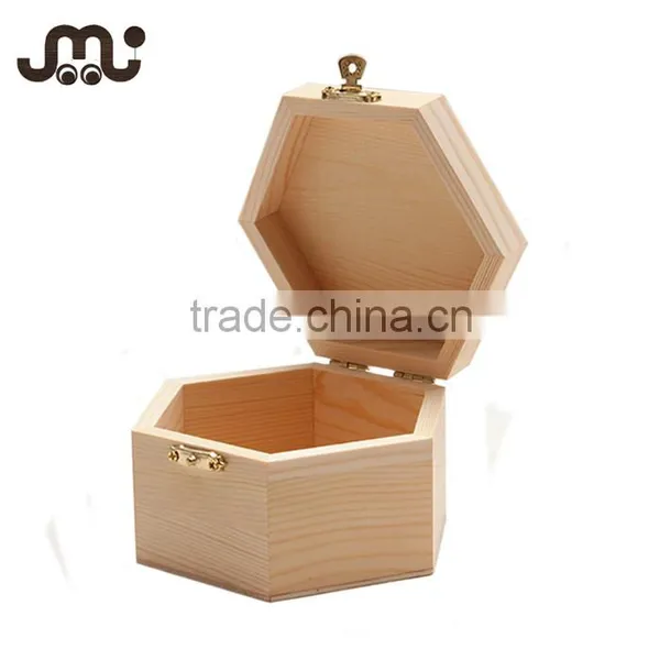 Hexagon polished wood hinged memory box