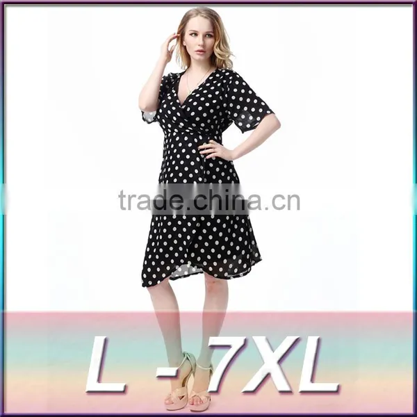 2016 New Spring Dress Printing MM and Polka Dot Chiffon Dress