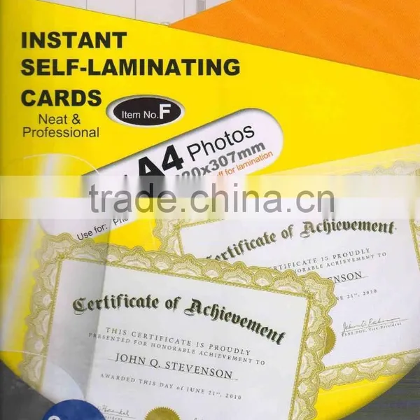 A4 self-sealing laminating film/self-laminating film pouches for photo, document