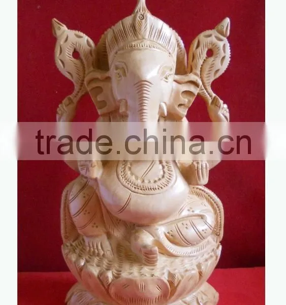 Wooden Handicraft Wood Carving Vedic God Ganpati Rich Arts And Crafts Jaipur Rajasthan India Artisan Statue Sculpture Elephant