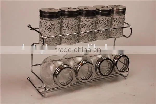 Glass Spice Jar Spice Bottles Glass Condiment Set With Iron Shelf photo-2