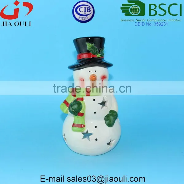 BSCI Certificate Factory Popular Christmas Decoration Snowman, Ceramic Snowman Candle Holder photo-2
