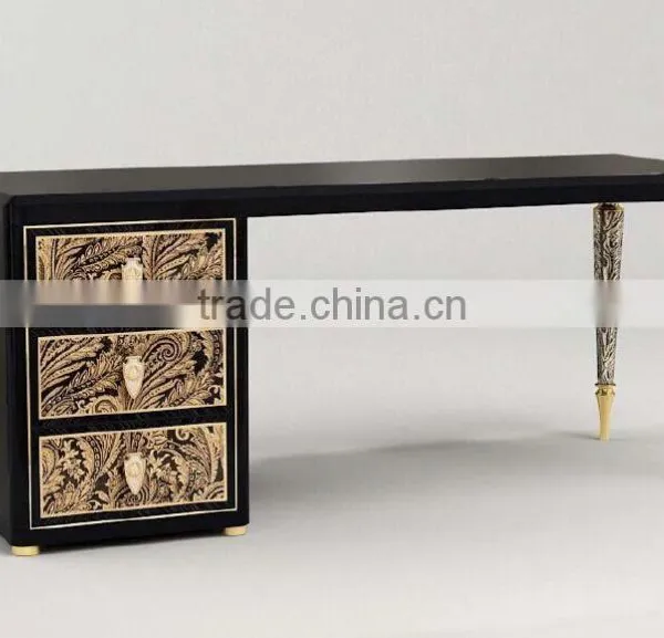 Classic Royal European Contemporary Style Pure Black Office Table Set With Bookcase BF11-01234c photo-3